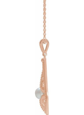 14K White Gold Cultured White Freshwater Pearl Vintage-Inspired Pendant