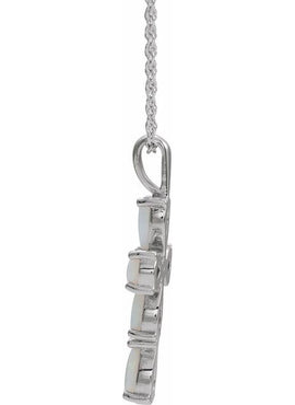 14K White Gold Natural Pink Coral Cabochon Cross Pendant