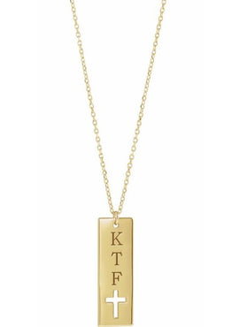 14K White Gold Engravable Pierced Cross Bar Pendant
