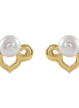 14K White Gold Cultured White Freshwater Pearl Earrings
