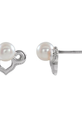 14K White Gold Cultured White Freshwater Pearl Earrings
