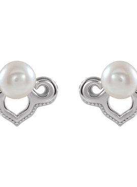 14K White Gold Cultured White Freshwater Pearl Earrings