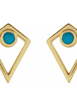 14K White Gold Natural Black Onyx Cabochon Pyramid Earrings