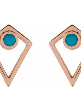 14K White Gold Natural Black Onyx Cabochon Pyramid Earrings