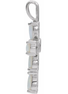 14K White Gold Natural Pink Coral Cabochon Cross Pendant