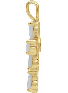 14K White Gold Natural Pink Coral Cabochon Cross Pendant
