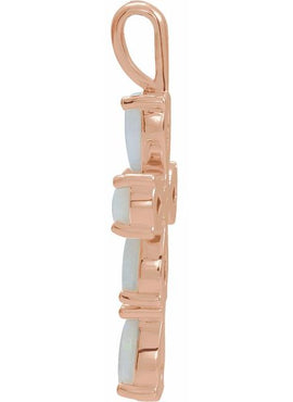 14K White Gold Natural Pink Coral Cabochon Cross Pendant