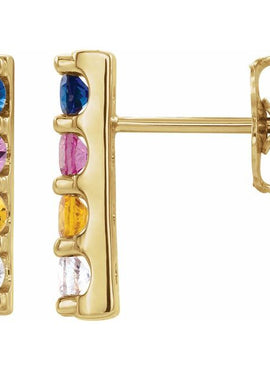 14K White Gold Natural Multi-Gemstone Bar Earrings
