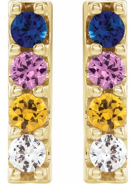 14K White Gold Natural Multi-Gemstone Bar Earrings