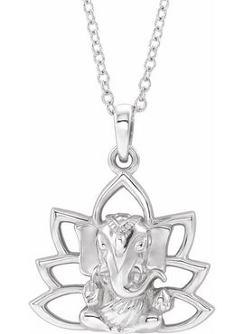 14K White Gold 19.3x15.7 mm Ganesha Pendant