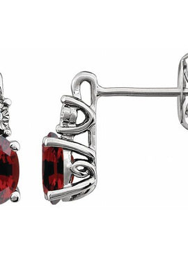 14K White Gold Natural Mozambique Garnet & .02 CTW Natural Diamond Earrings