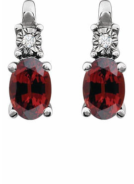14K White Gold Natural Mozambique Garnet & .02 CTW Natural Diamond Earrings