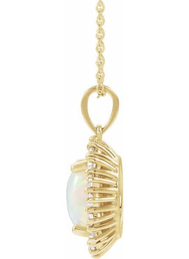 14K White Gold Natural Ethiopian Opal & 1/3 CTW Natural Diamond Halo-Style Pendant