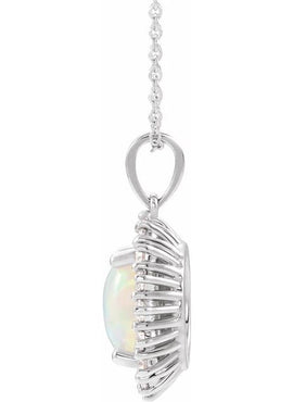 14K White Gold Natural Ethiopian Opal & 1/3 CTW Natural Diamond Halo-Style Pendant