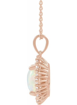 14K White Gold Natural Ethiopian Opal & 1/3 CTW Natural Diamond Halo-Style Pendant