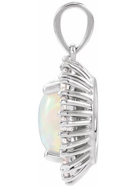 14K White Gold Natural Ethiopian Opal & 1/3 CTW Natural Diamond Halo-Style Pendant