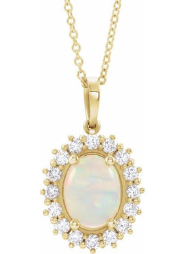 14K White Gold Natural Ethiopian Opal & 1/3 CTW Natural Diamond Halo-Style Pendant