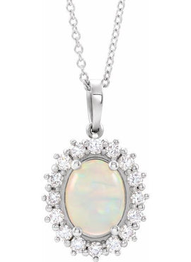 14K White Gold Natural Ethiopian Opal & 1/3 CTW Natural Diamond Halo-Style Pendant