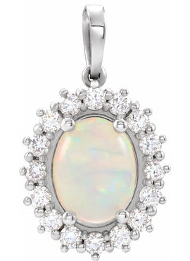 14K White Gold Natural Ethiopian Opal & 1/3 CTW Natural Diamond Halo-Style Pendant