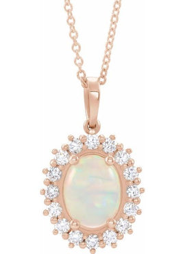 14K White Gold Natural Ethiopian Opal & 1/3 CTW Natural Diamond Halo-Style Pendant