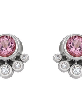 14K White Gold Natural Mozambique Garnet & 1/8 CTW Natural Diamond Earrings