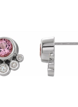 14K White Gold Natural Mozambique Garnet & 1/8 CTW Natural Diamond Earrings