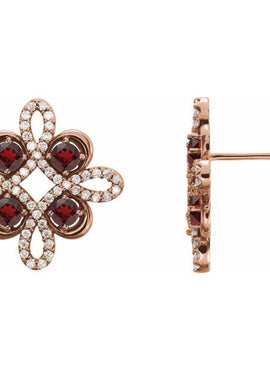 14K White Gold Natural Ruby & 1/4 CTW Natural Diamond Earrings