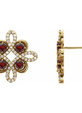 14K White Gold Natural Ruby & 1/4 CTW Natural Diamond Earrings