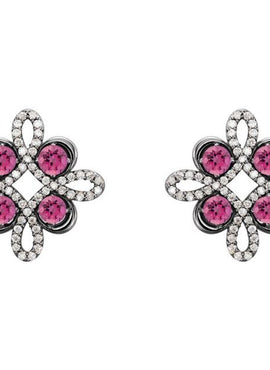 14K White Gold Natural Ruby & 1/4 CTW Natural Diamond Earrings