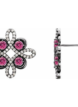 14K White Gold Natural Ruby & 1/4 CTW Natural Diamond Earrings