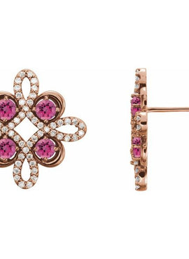 14K White Gold Natural Ruby & 1/4 CTW Natural Diamond Earrings
