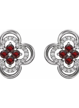 14K White Gold Natural Blue Sapphire & 1/5 CTW Natural Diamond Clover Earrings