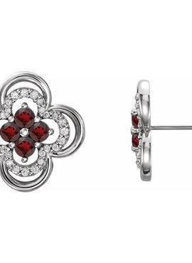 14K White Gold Natural Blue Sapphire & 1/5 CTW Natural Diamond Clover Earrings