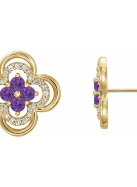 14K White Gold Natural Blue Sapphire & 1/5 CTW Natural Diamond Clover Earrings