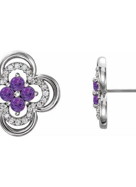 14K White Gold Natural Blue Sapphire & 1/5 CTW Natural Diamond Clover Earrings