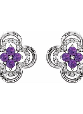 14K White Gold Natural Blue Sapphire & 1/5 CTW Natural Diamond Clover Earrings