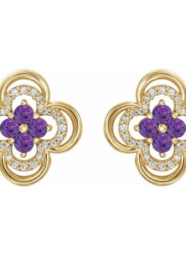 14K White Gold Natural Blue Sapphire & 1/5 CTW Natural Diamond Clover Earrings