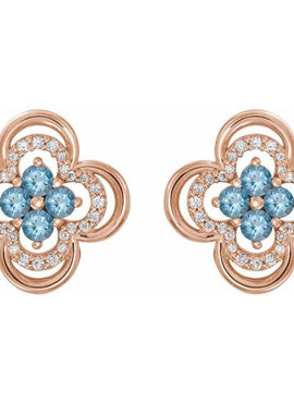 14K White Gold Natural Blue Sapphire & 1/5 CTW Natural Diamond Clover Earrings