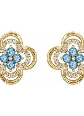14K White Gold Natural Blue Sapphire & 1/5 CTW Natural Diamond Clover Earrings