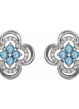 14K White Gold Natural Blue Sapphire & 1/5 CTW Natural Diamond Clover Earrings