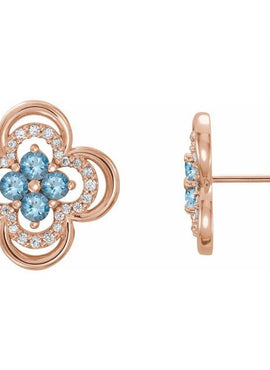 14K White Gold Natural Blue Sapphire & 1/5 CTW Natural Diamond Clover Earrings
