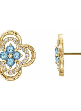 14K White Gold Natural Blue Sapphire & 1/5 CTW Natural Diamond Clover Earrings