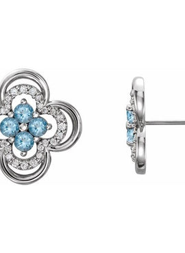 14K White Gold Natural Blue Sapphire & 1/5 CTW Natural Diamond Clover Earrings