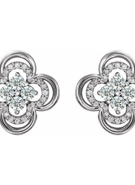 14K White Gold Natural Blue Sapphire & 1/5 CTW Natural Diamond Clover Earrings