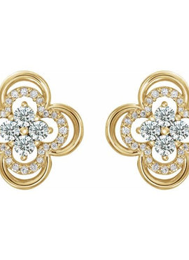14K White Gold Natural Blue Sapphire & 1/5 CTW Natural Diamond Clover Earrings