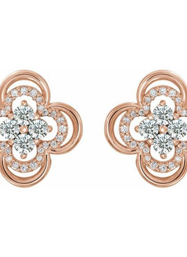 14K White Gold Natural Blue Sapphire & 1/5 CTW Natural Diamond Clover Earrings