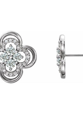 14K White Gold Natural Blue Sapphire & 1/5 CTW Natural Diamond Clover Earrings
