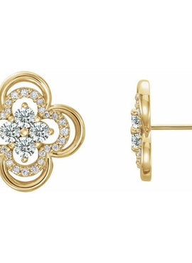 14K White Gold Natural Blue Sapphire & 1/5 CTW Natural Diamond Clover Earrings