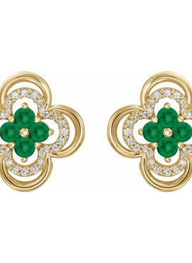 14K White Gold Natural Blue Sapphire & 1/5 CTW Natural Diamond Clover Earrings
