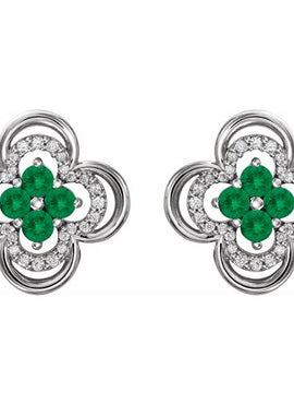 14K White Gold Natural Blue Sapphire & 1/5 CTW Natural Diamond Clover Earrings